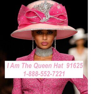 Pink fuchsia Trim Silver Rhinestone Hat – I Am The Queen Elegant Church & Derby